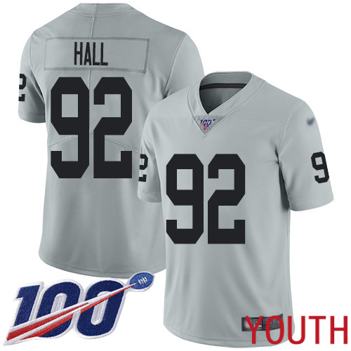Oakland Raiders Limited Silver Youth P J  Hall Jersey NFL Football #92 100th Season Inverted Legend Jersey